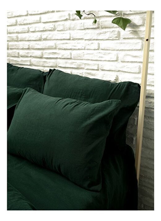 Washed Linen Keten Çift Kişilik Nevresim Koyu Yeşil 200x220 4