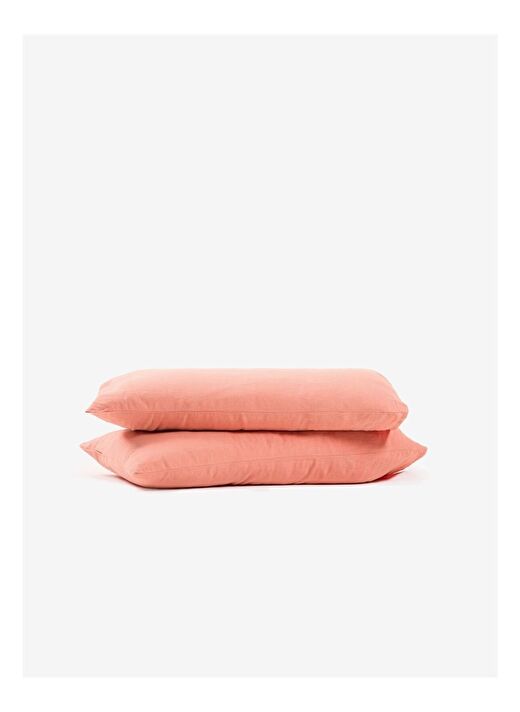 Washed Linen Keten Yastık Kılıfı 2'li Şeftali Rengi 50x70 1