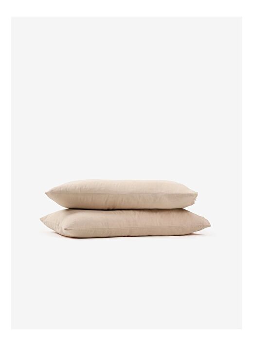Washed Linen Keten Yastık Kılıfı 2'li Bej 50x70 1