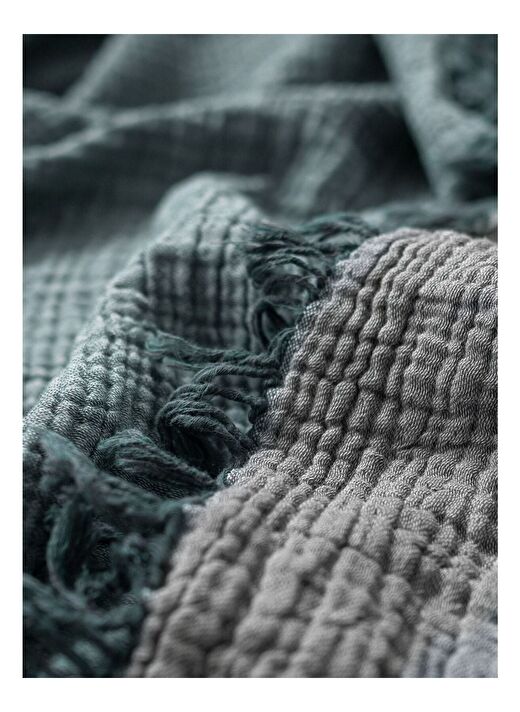 Cocoon Pamuk 4 Kat Müslin Koltuk Şalı Koyu Yeşil / Koyu Gri 130x170 3