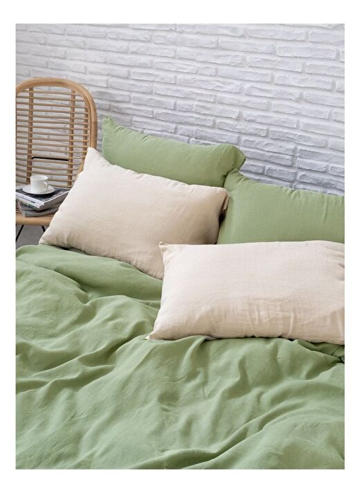 Washed Linen Keten Çift Kişilik Nevresim Mint Yeşili 200x220 1