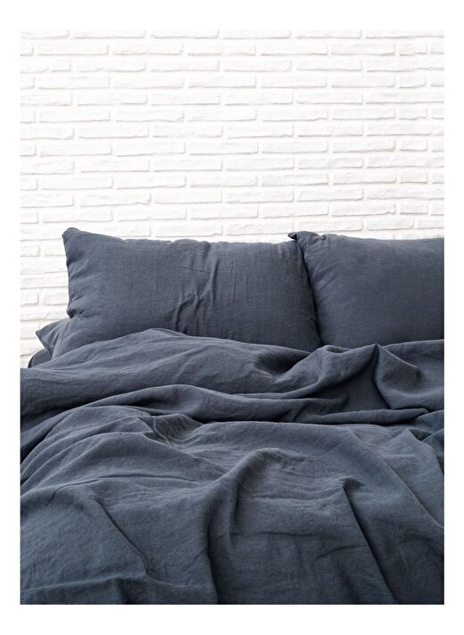 Washed Linen Keten Çift Kişilik Nevresim Koyu Mavi 200x220 2