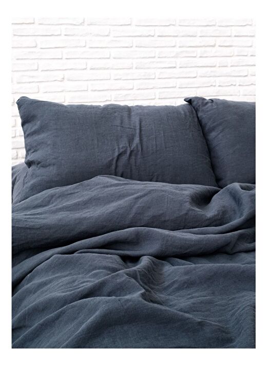 Washed Linen Keten Çift Kişilik Nevresim Koyu Mavi 200x220 3