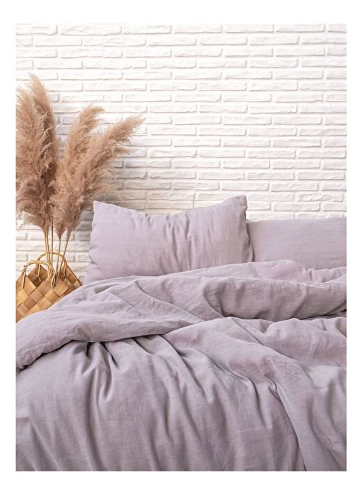 Washed Linen Keten Çift Kişilik Nevresim Mor 200x220 2