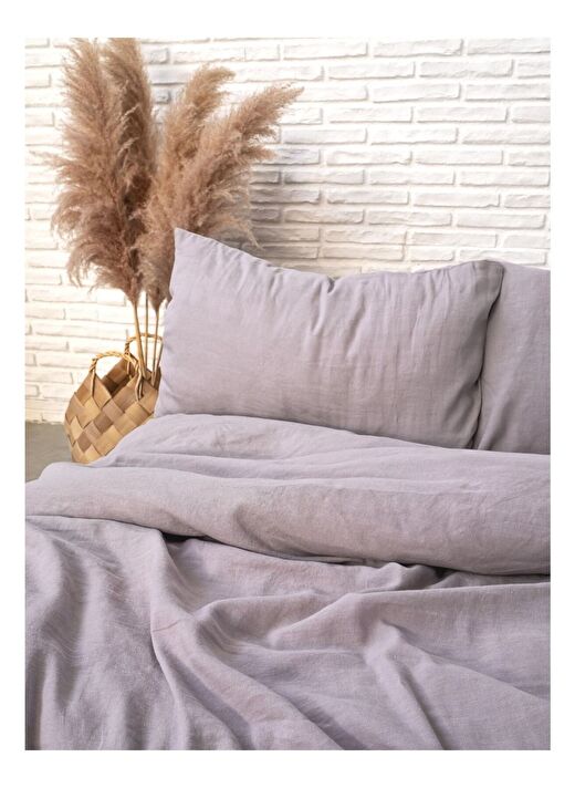 Washed Linen Keten Çift Kişilik Nevresim Mor 200x220 3