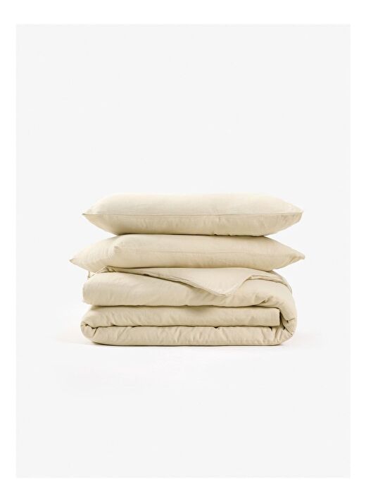 Washed Linen Keten Çift Kişilik Nevresim Bej 200x220 4