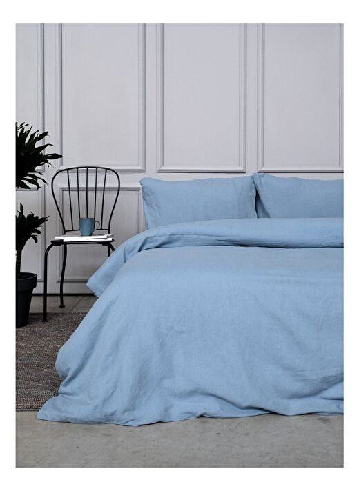 Washed Linen Keten Çift Kişilik Nevresim Açık Mavi 200x220 1