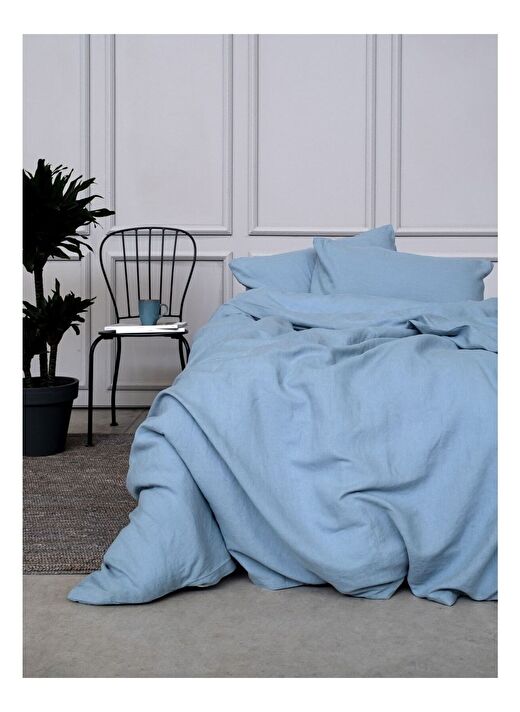 Washed Linen Keten Çift Kişilik Nevresim Açık Mavi 200x220 2