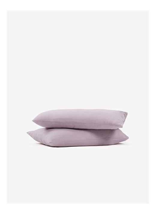 Washed Linen Keten Yastık Kılıfı 2'li Mor 50x70 1