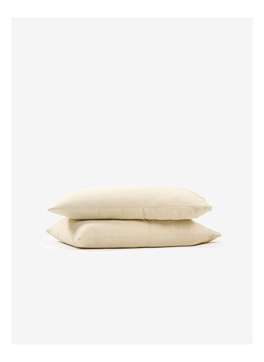 Washed Linen Keten Yastık Kılıfı 2'li Bej 50x70 1