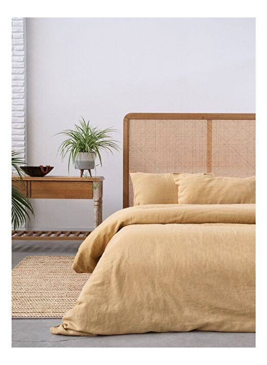 Washed Linen Keten Çift Kişilik Nevresim Kum Beji 200x220 1