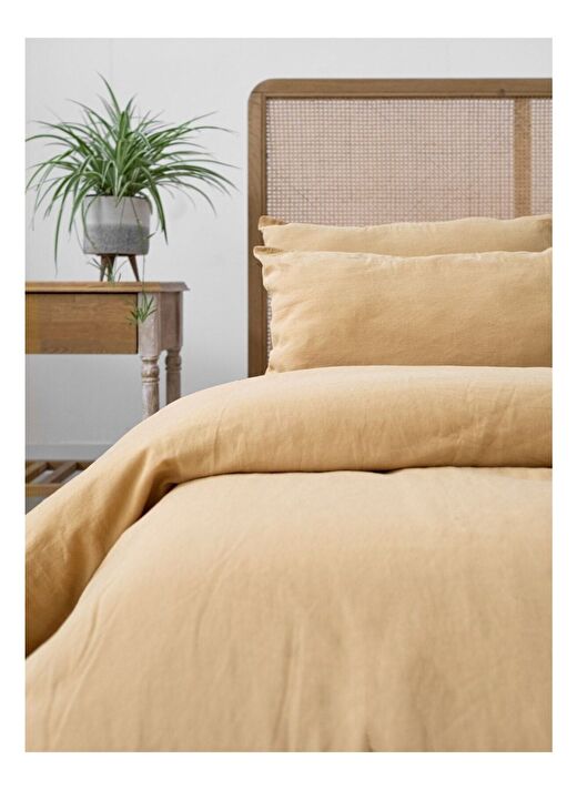 Washed Linen Keten Çift Kişilik Nevresim Kum Beji 200x220 2