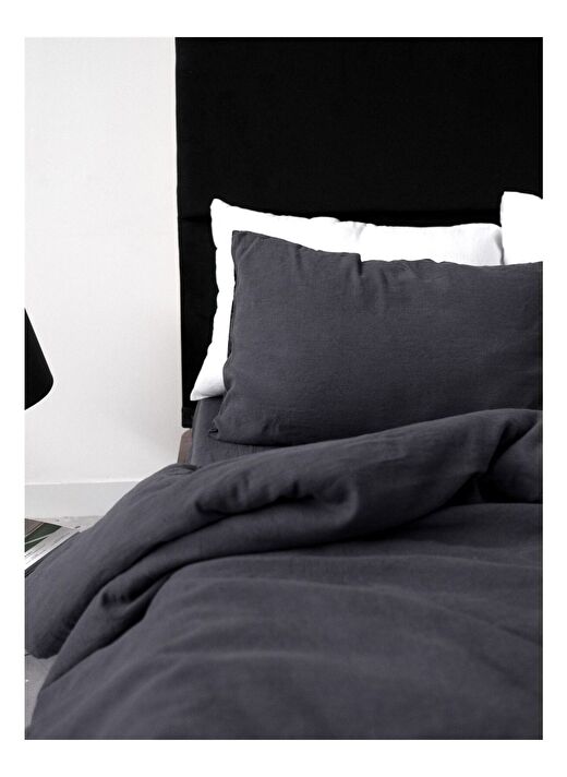 Washed Linen Keten Çift Kişilik Nevresim Antrasit 200x220 2
