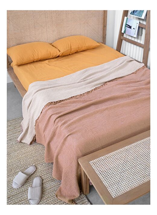 Cocoon Pamuk 4 Kat Müslin Yatak Örtüsü Tarcin / Bej 200x220 3