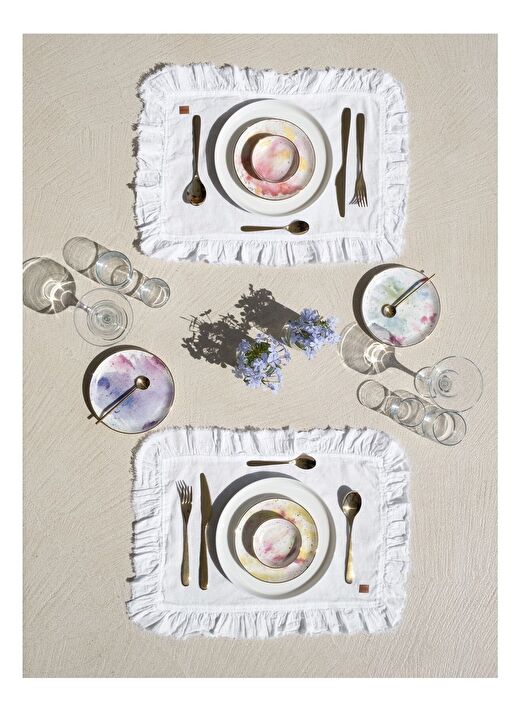 Frilled Linen 2'li Servis Altlığı Beyaz 30x45 2