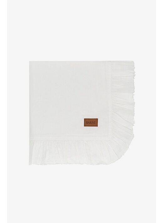 Frilled Linen Keten Masa Örtüsü Beyaz 150x250 2