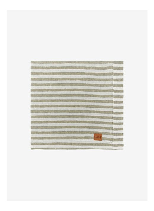 Linen Keten 2'li Peçete Çizgili Haki 45x45 1