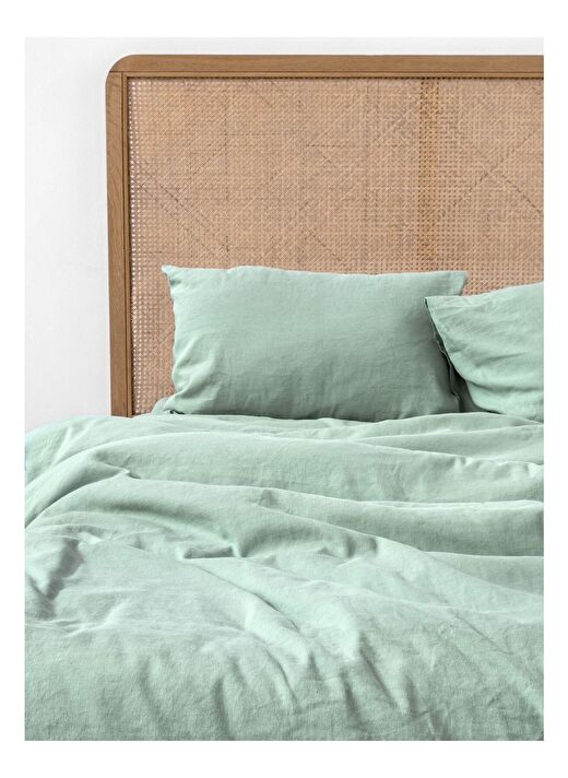 Washed Linen Keten Çift Kişilik Nevresim Yeşil 200x220 3