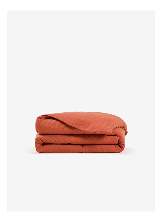 Washed Linen Keten Çift Kişilik Nevresim Kiremit 200x220 2