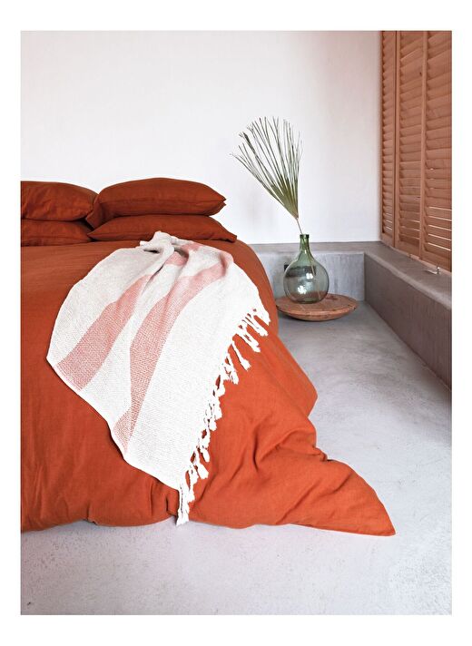 Washed Linen Keten Çift Kişilik Nevresim Kiremit 200x220 4