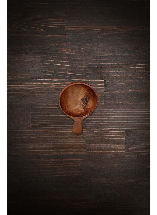 Teak Ahşap Yuvarlak Derin Sos Tabağı / Kaşığı Naturel 5x9x3,5 1