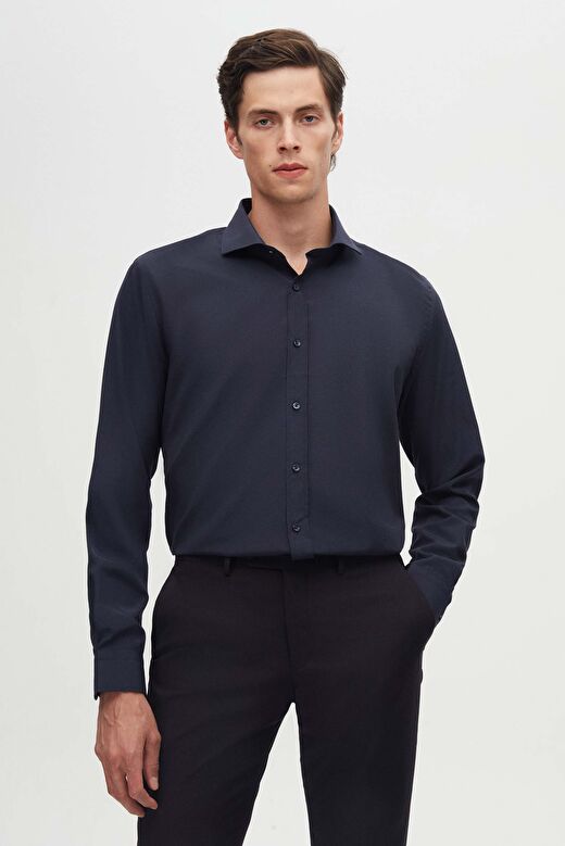 Ds Damat Slim Fit Lacivert İtalyan Yaka Dar Kesim Klasik Kravatlık  Uzun Kollu Kolay Ütülenebilir Ne 1