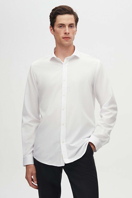 Ds Damat Slim Fit Beyaz İtalyan Yaka Dar Kesim Klasik Kravatlık  Uzun Kollu Kolay Ütülenebilir Nefes 2