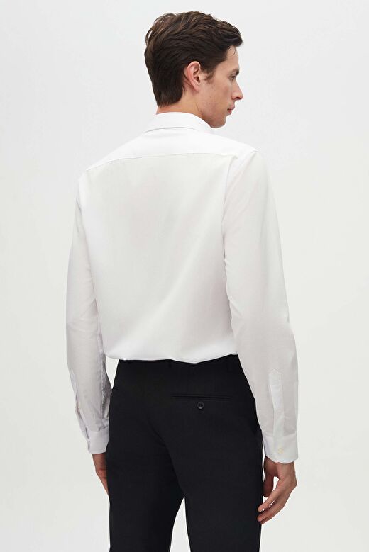 Ds Damat Slim Fit Beyaz İtalyan Yaka Dar Kesim Klasik Kravatlık  Uzun Kollu Kolay Ütülenebilir Nefes 4