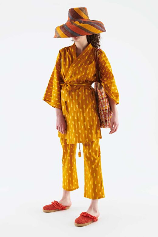 Kuşaklı Desenli Kimono Standart Renk Y2262101_089 3