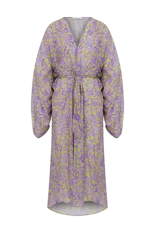 Belden Bağlamalı Renkli Desenli Kimono Standart Renk Y2213914_089 4