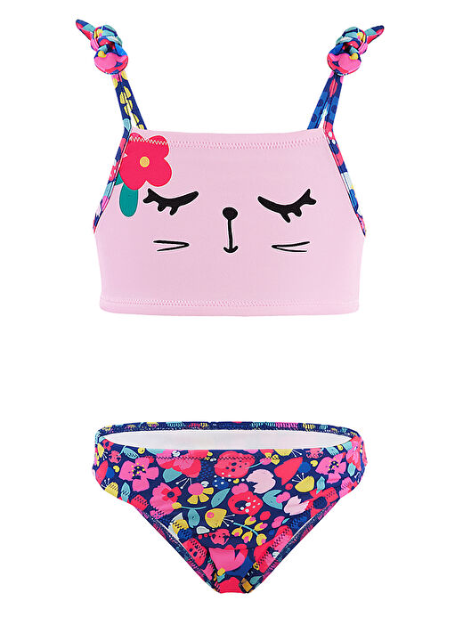 Çiçekli Kedi Kız Çocuk Bikini 1