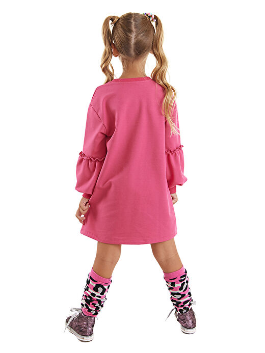 Leopar Zebra Kız Çocuk Pembe Elbise 2