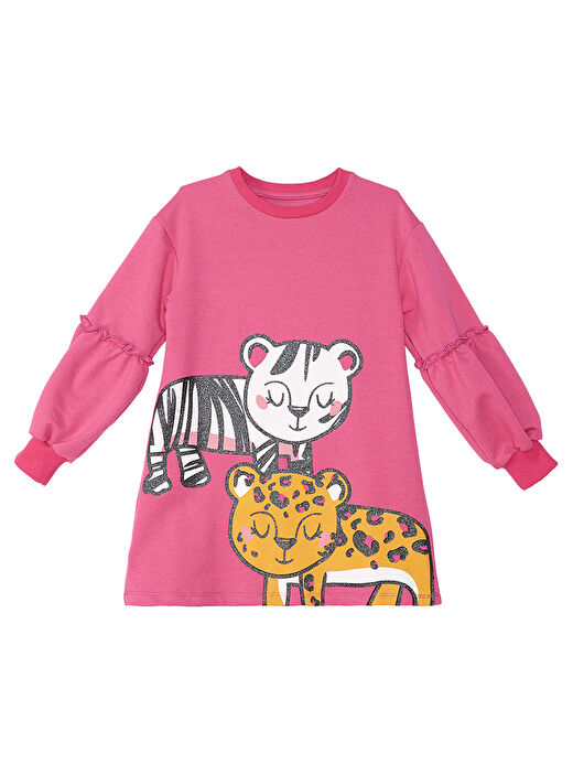 Leopar Zebra Kız Çocuk Pembe Elbise 3
