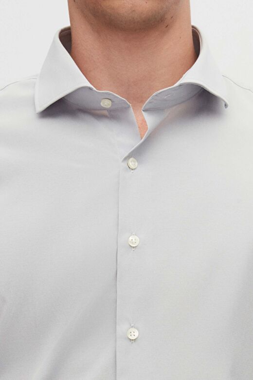 Ds Damat Slim Fit Gri İtalyan Yaka Dar Kesim Klasik Kravatlık  Uzun Kollu Kolay Ütülenebilir Nefes A 4