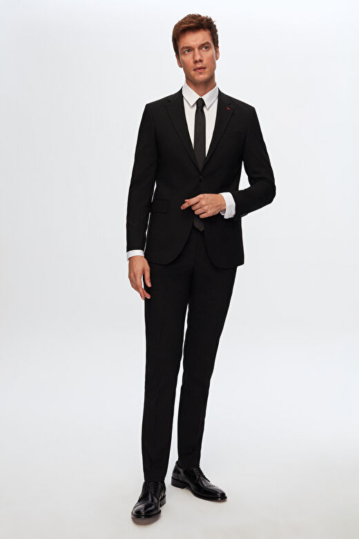 Ds Damat Slim Fit Siyah Düz Mono Yaka Çift Yırtmaçlı Astarlı Takim Elbise 2