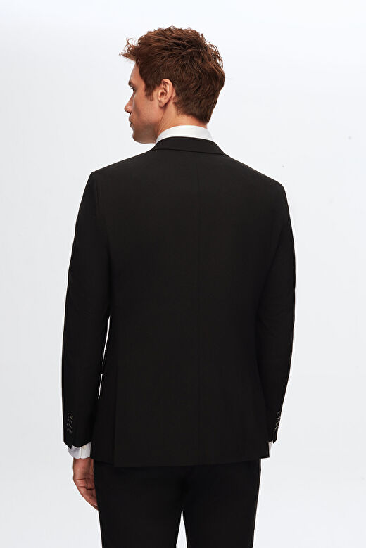 Ds Damat Slim Fit Siyah Düz Mono Yaka Çift Yırtmaçlı Astarlı Takim Elbise 4