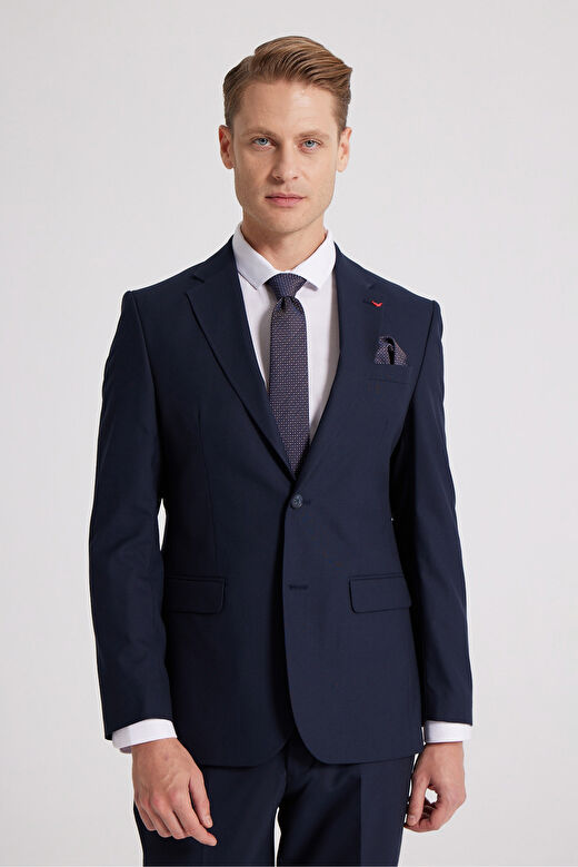 Ds Damat Slim Fit Lacivert Düz Mono Yaka Çift Yırtmaçlı Astarlı Takim Elbise 2