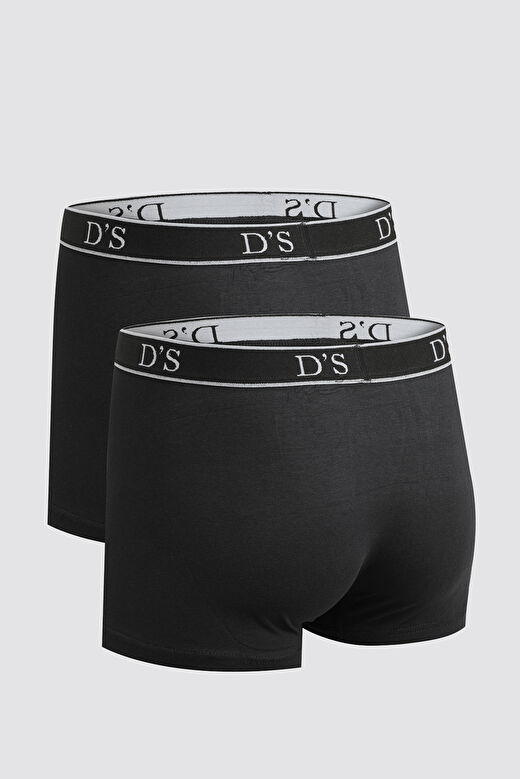 Ds Damat Siyah Beli Lastikli Marka Logolu Likralı Esneyebilen 2'Li Boxer Set 2