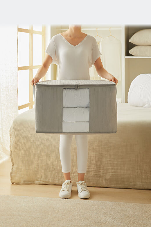 Ocean Home Textile 3'lü Pvc Pencereli Gri Renk Kapitone Hurç Set 3