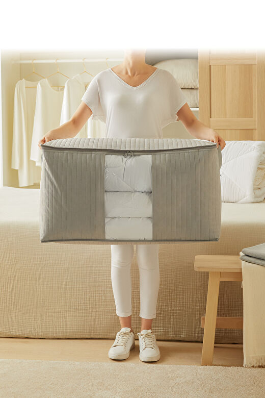 Ocean Home Textile 3'lü Pvc Pencereli Gri Renk Kapitone Hurç Set 4