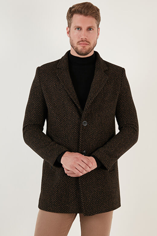 Buratti Slim Fit Tek Yırtmaçlı Düğmeli Dik Yaka Kaşe Kaban Erkek KABAN 5840110 2