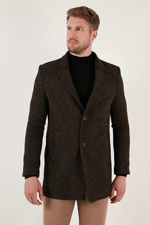 Buratti Slim Fit Tek Yırtmaçlı Düğmeli Dik Yaka Kaşe Kaban Erkek KABAN 5840110 3