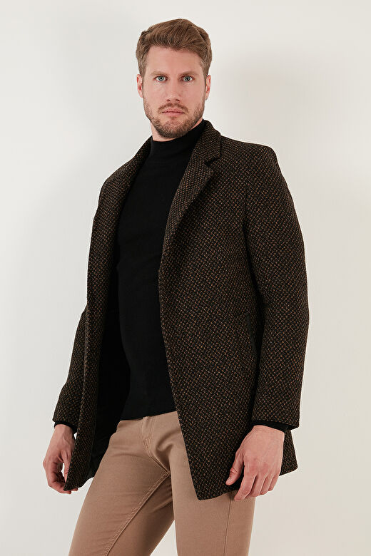 Buratti Slim Fit Tek Yırtmaçlı Düğmeli Dik Yaka Kaşe Kaban Erkek KABAN 5840110 4
