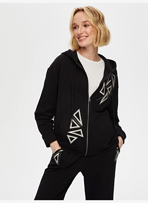 Boncuk Ve Nakış Detaylı Kapişonlu Eşofman Üst S25ESU002 2