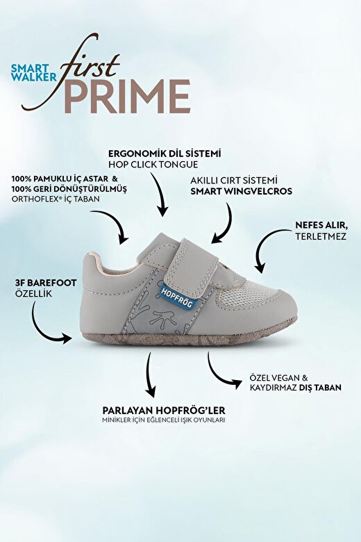 ⁠Smart Walker First Prime Super Mat Havalı Gri Barefoot İlk Adım Bebek Ayakkabı 2