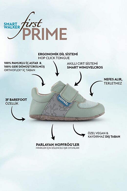 Smart Walker First Prime Havalı Yeşil Barefoot İlk Adım Bebek Ayakkabı 2