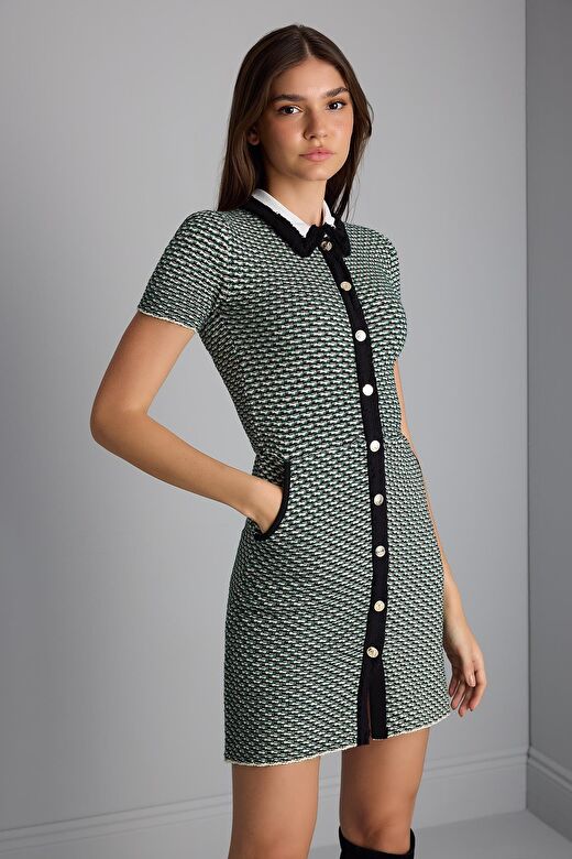 Polo Yaka Desenli Multi Triko Elbise 3