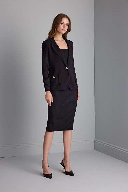 Kolları Ribli Siyah Triko Blazer Ceket 2