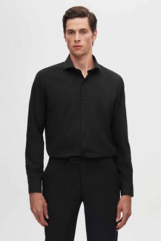 Ds Damat Slim Fit Siyah İtalyan Yaka Dar Kesim Klasik Kravatlık  Uzun Kollu Kolay Ütülenebilir Nefes 1