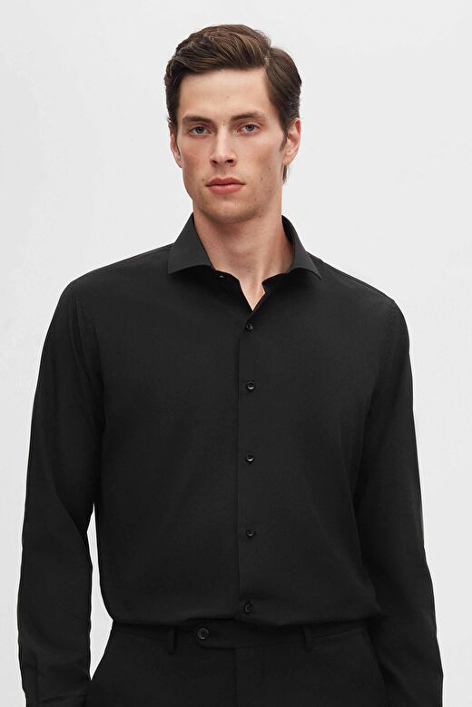 Ds Damat Slim Fit Siyah İtalyan Yaka Dar Kesim Klasik Kravatlık  Uzun Kollu Kolay Ütülenebilir Nefes 3